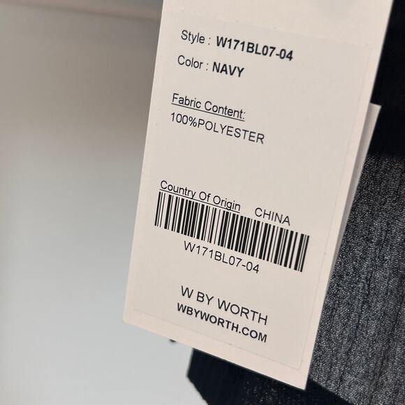 W by Worth NEW Navy Blue Long Tunic Sheer Button Down Blouse Womens Size 4 NWT - Picture 8 of 8